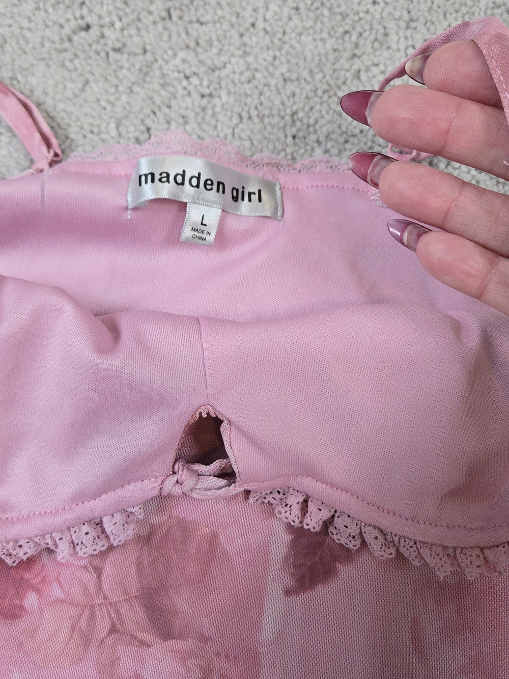 Y2k Madden Girl Babydoll Milkmaid Dress Sheer Pink Floral Asymmetric Romantic - Picture 7 of 8